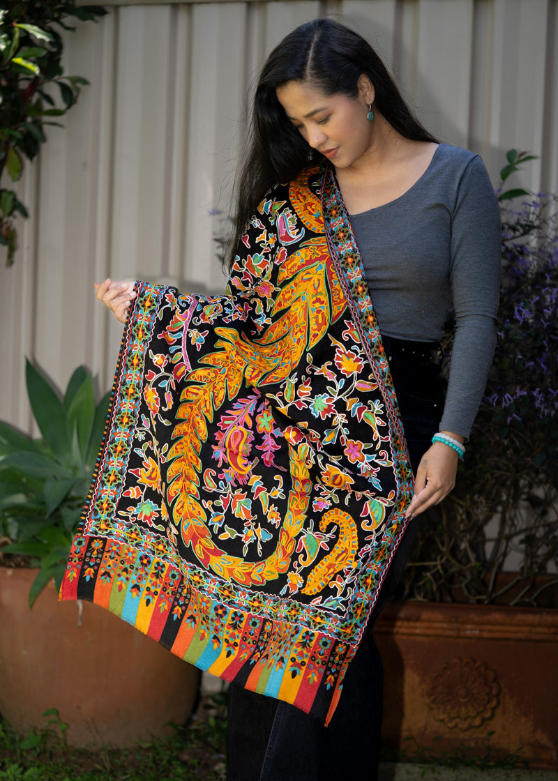 Heavy Embroidered Pashmina Shawl - Handwoven shawl 