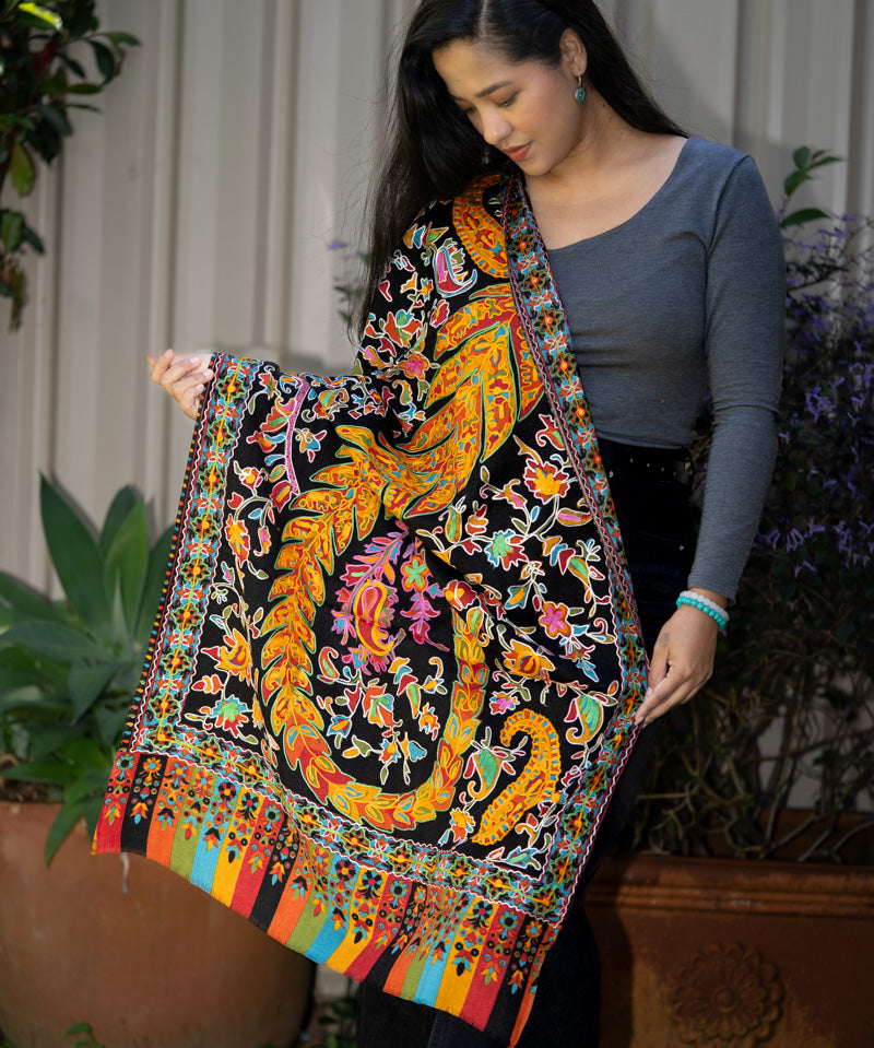 Heavy Embroidered Pashmina Shawl - Handwoven shawl 