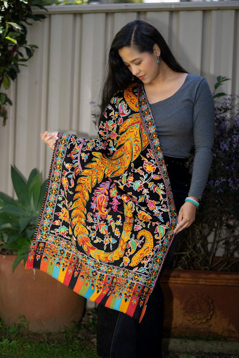 Heavy Embroidered Pashmina Shawl - Handwoven shawl 
