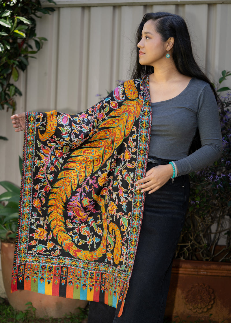 Heavy Embroidered Pashmina Shawl - Handwoven shawl 