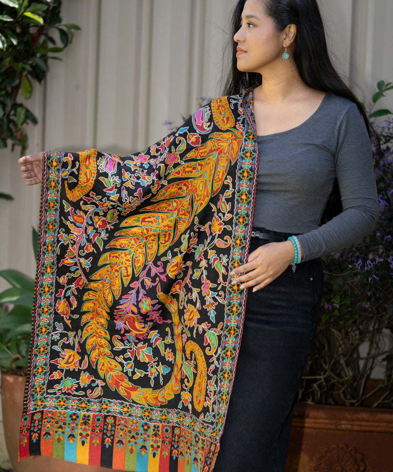 Heavy Embroidered Pashmina Shawl - Handwoven shawl 