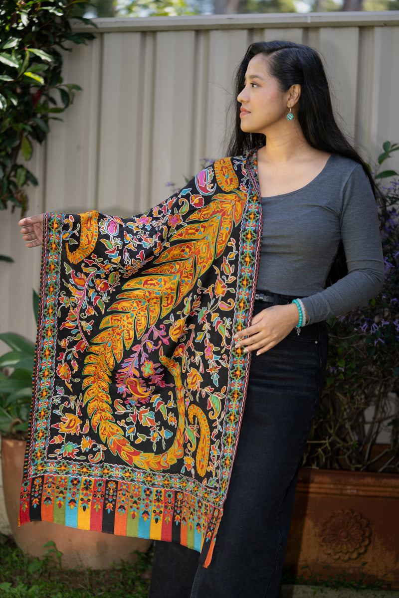 Heavy Embroidered Pashmina Shawl - Handwoven shawl 