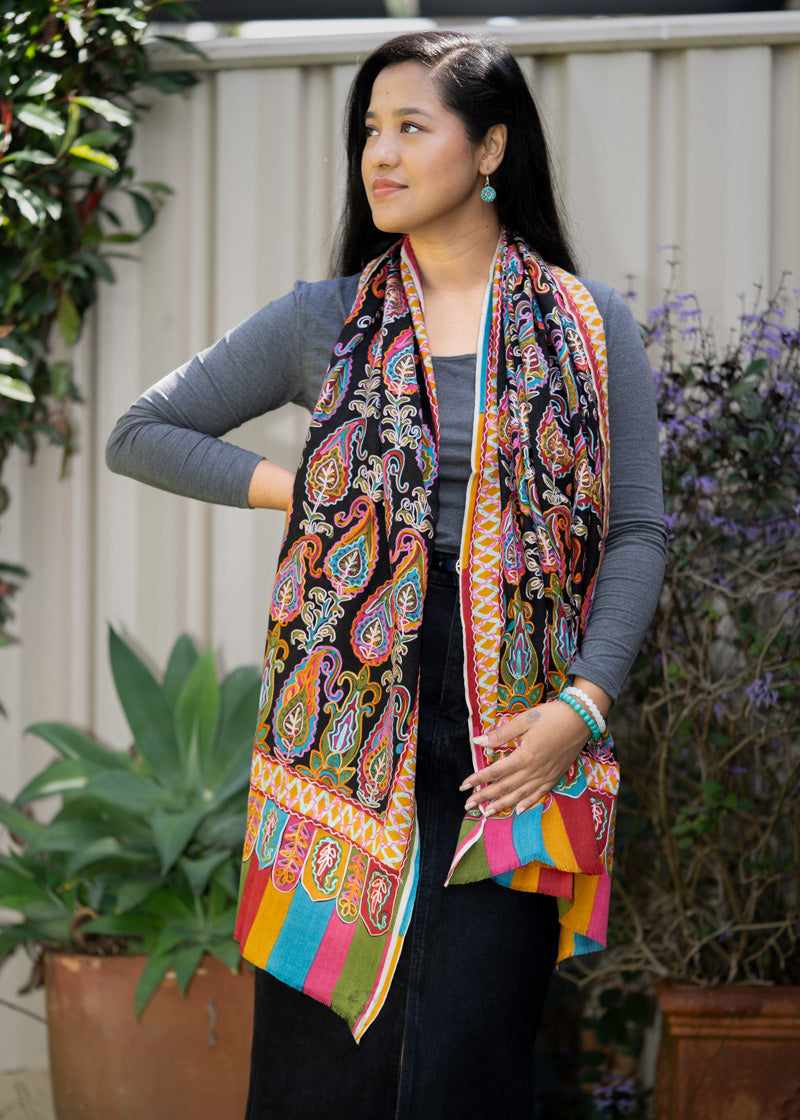 Heavy Embroidered Pashmina Shawl - 100 % Cashmere Shawl