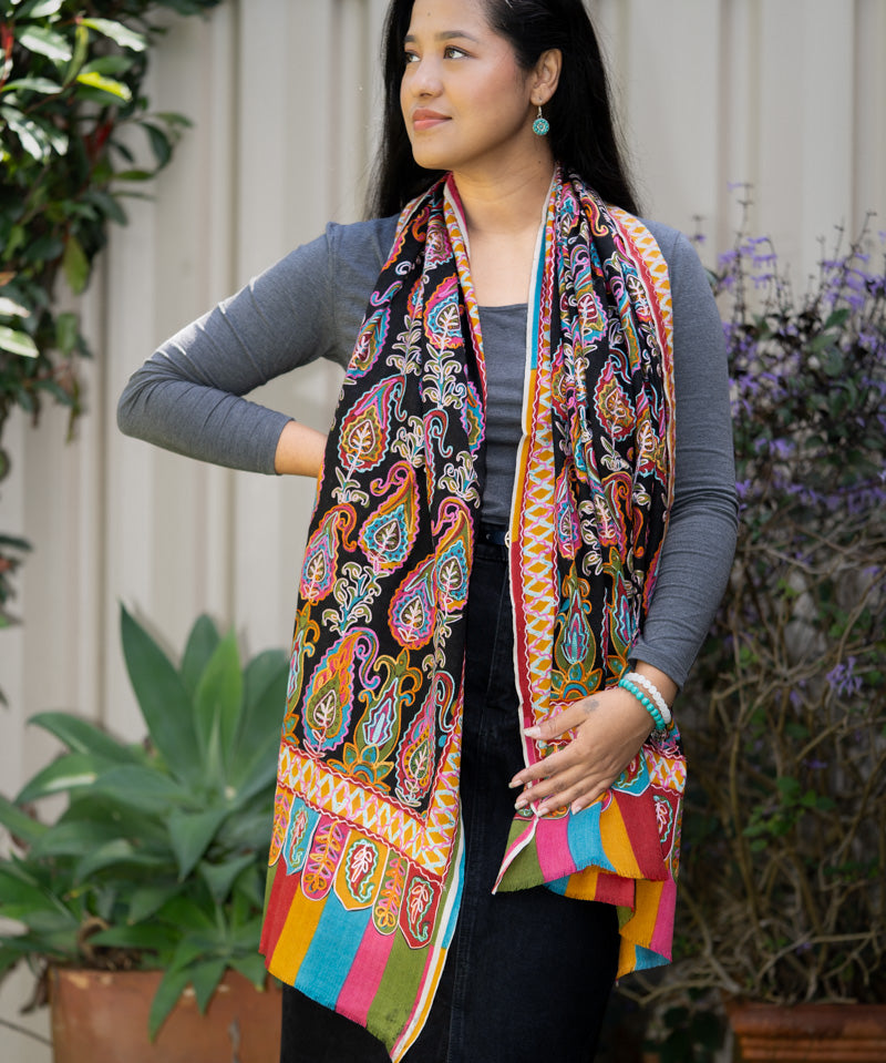 Heavy Embroidered Pashmina Shawl - 100 % Cashmere Shawl