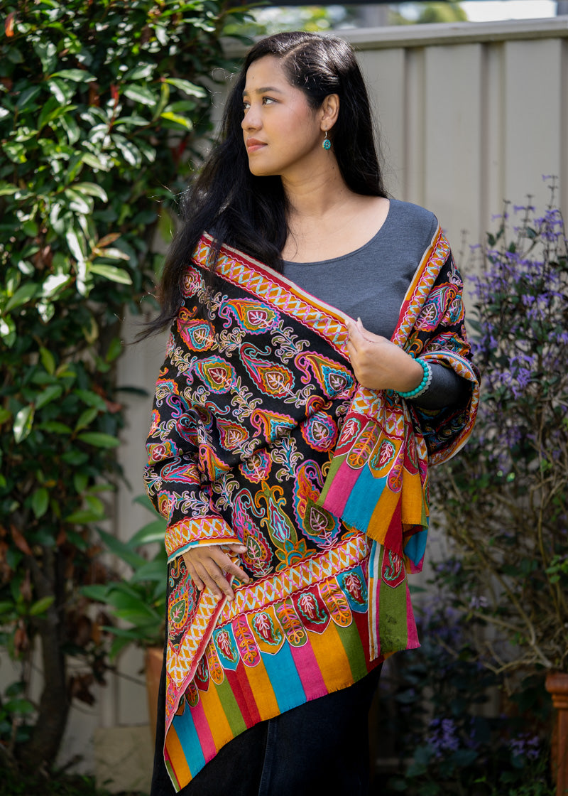 Heavy Embroidered Pashmina Shawl - 100 % Cashmere Shawl