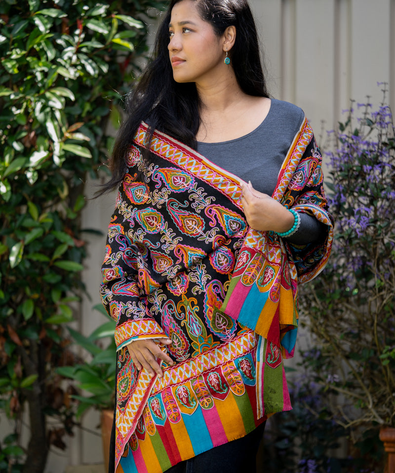Heavy Embroidered Pashmina Shawl - 100 % Cashmere Shawl