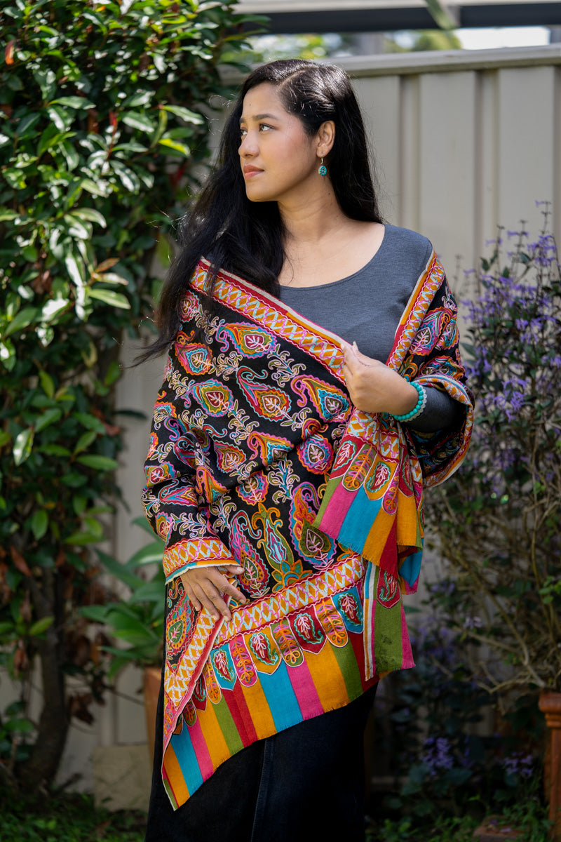 Heavy Embroidered Pashmina Shawl - 100 % Cashmere Shawl
