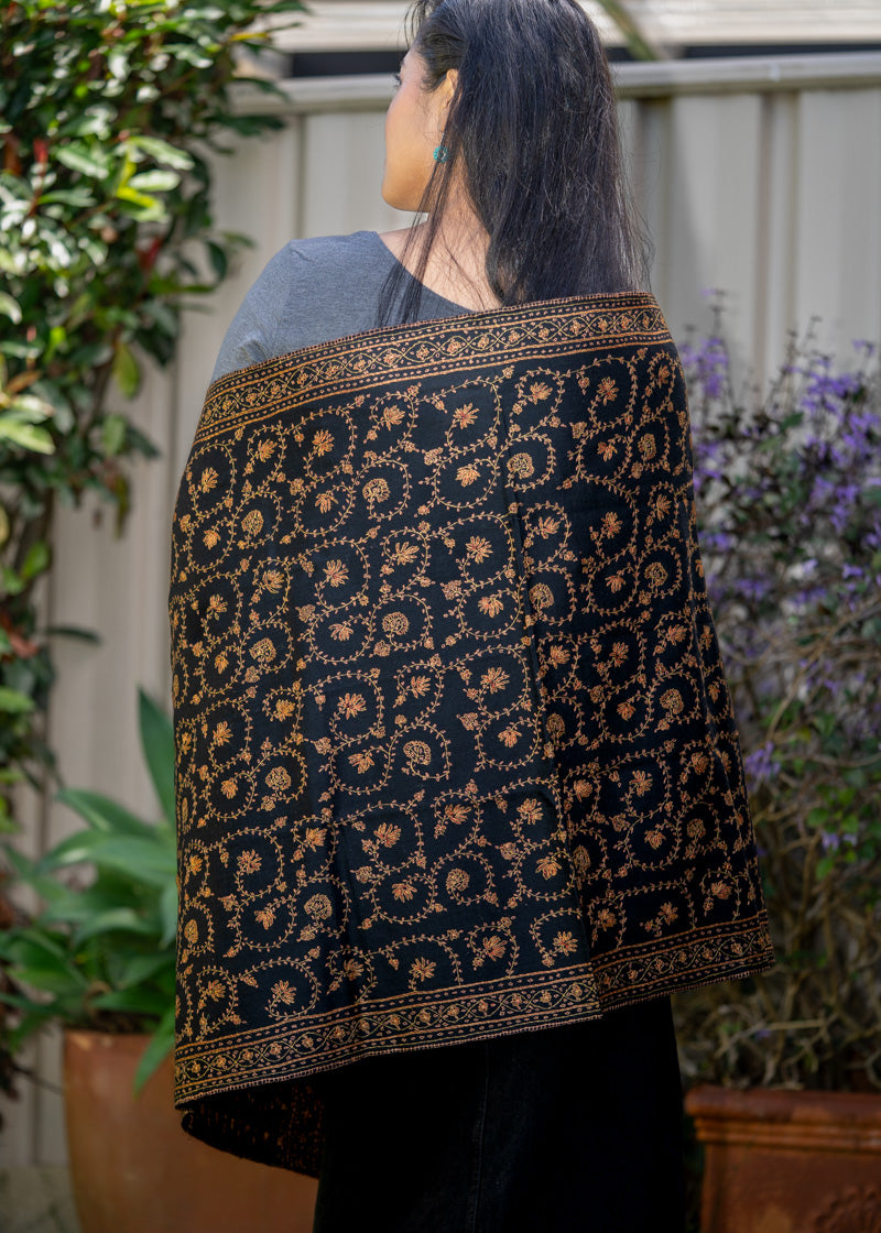 Embroidery Pashmina Shawl - Handmade in Nepal