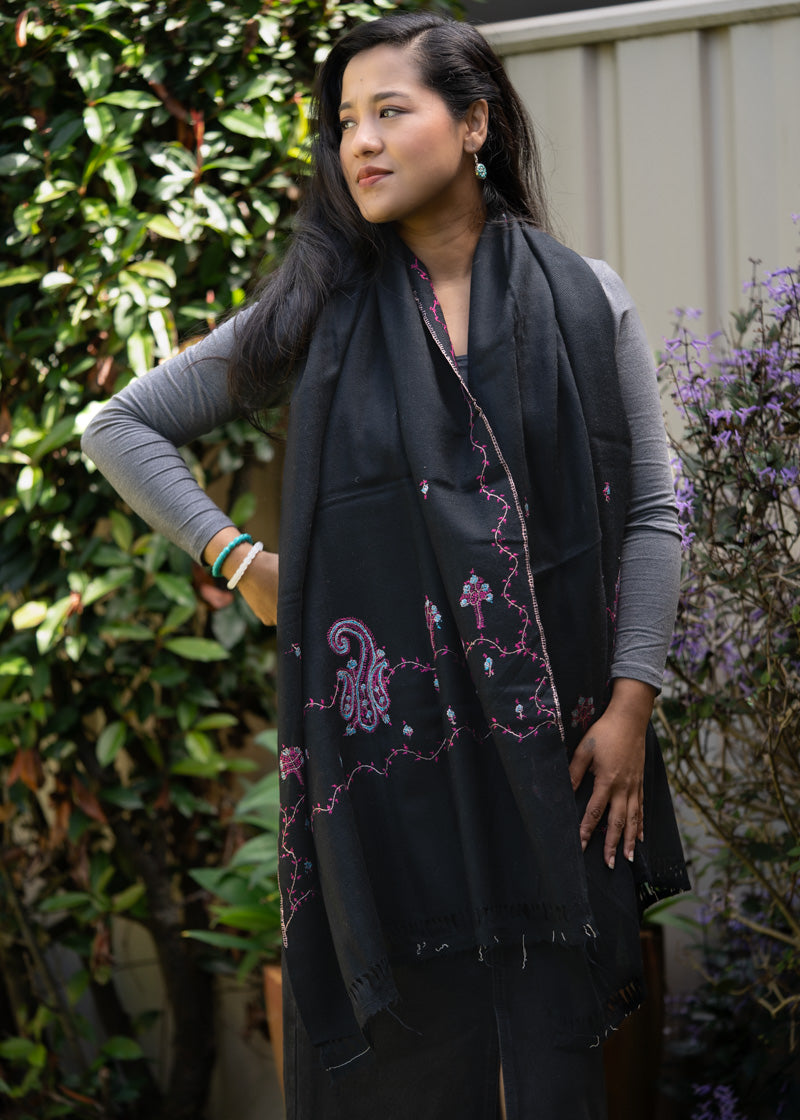Light Embroidered Pashmina Shawl - handwoven shawl