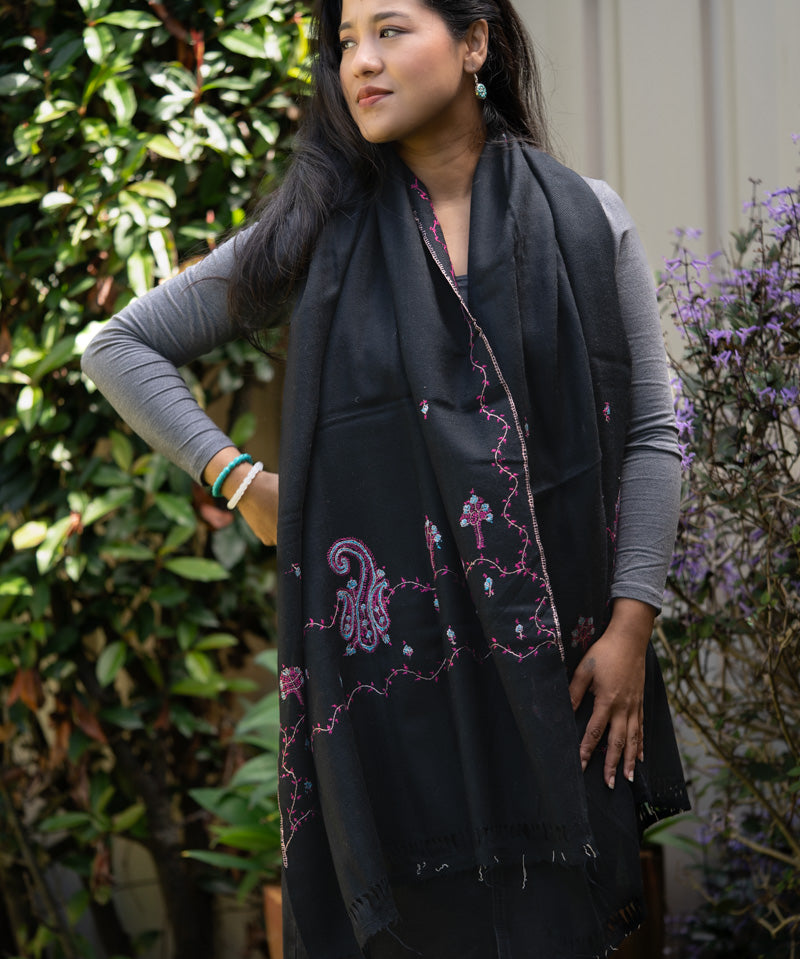Light Embroidered Pashmina Shawl - handwoven shawl