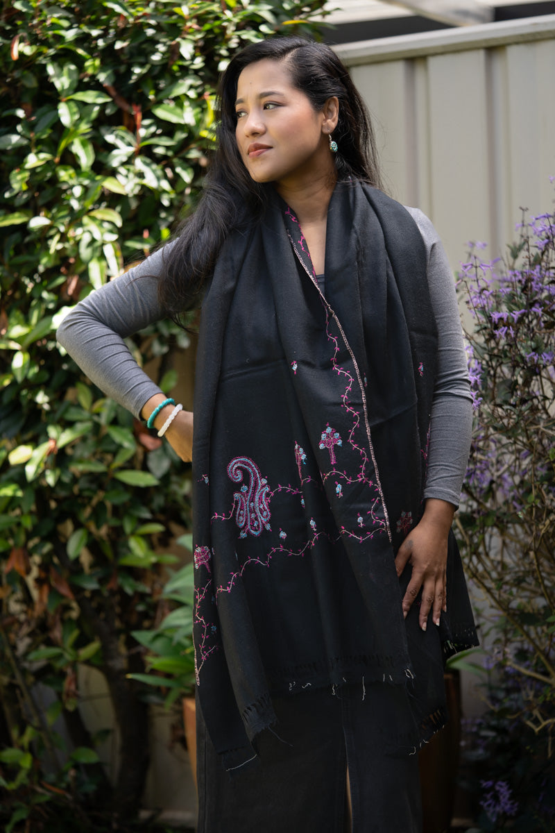 Light Embroidered Pashmina Shawl - handwoven shawl