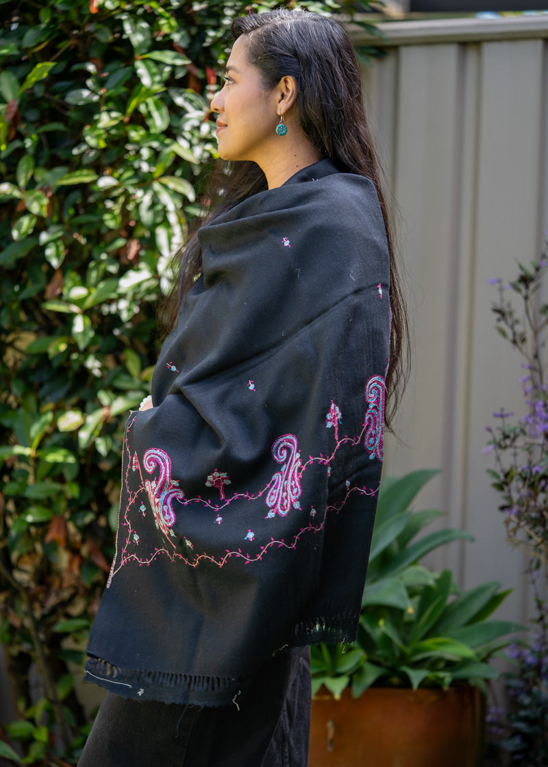 Light Embroidered Pashmina Shawl - handwoven shawl