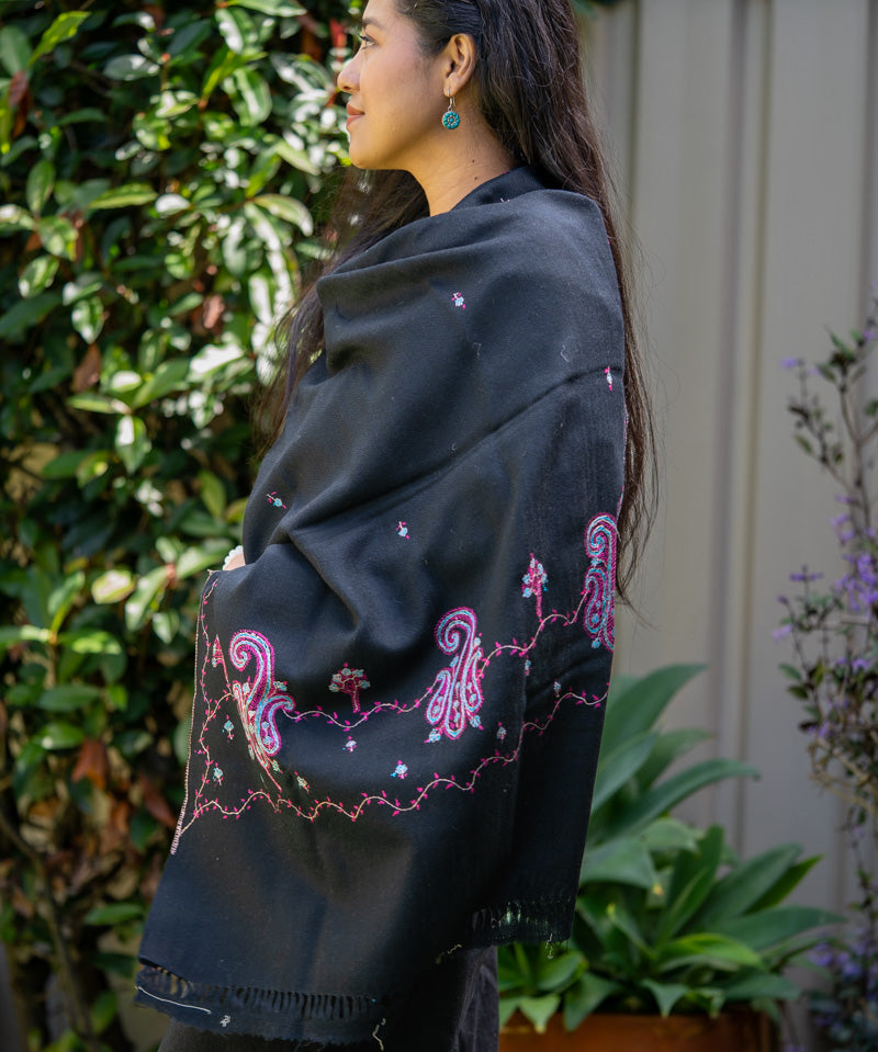 Light Embroidered Pashmina Shawl - handwoven shawl