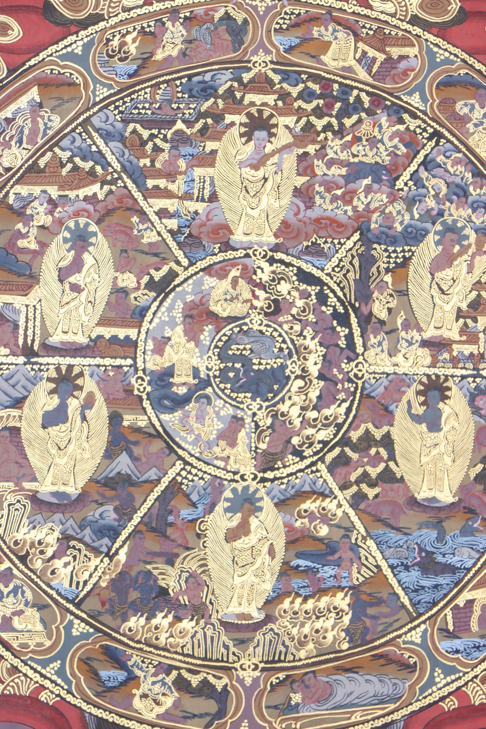 The Wheel of Life thangka illuminates Buddhism's suffering, impermanence, and liberation.