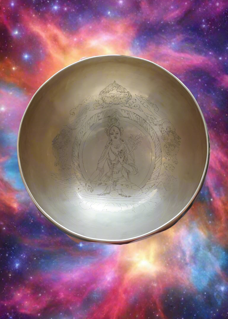 White Tara Engraved Singing Bowl  -Sacred Sound Healing 