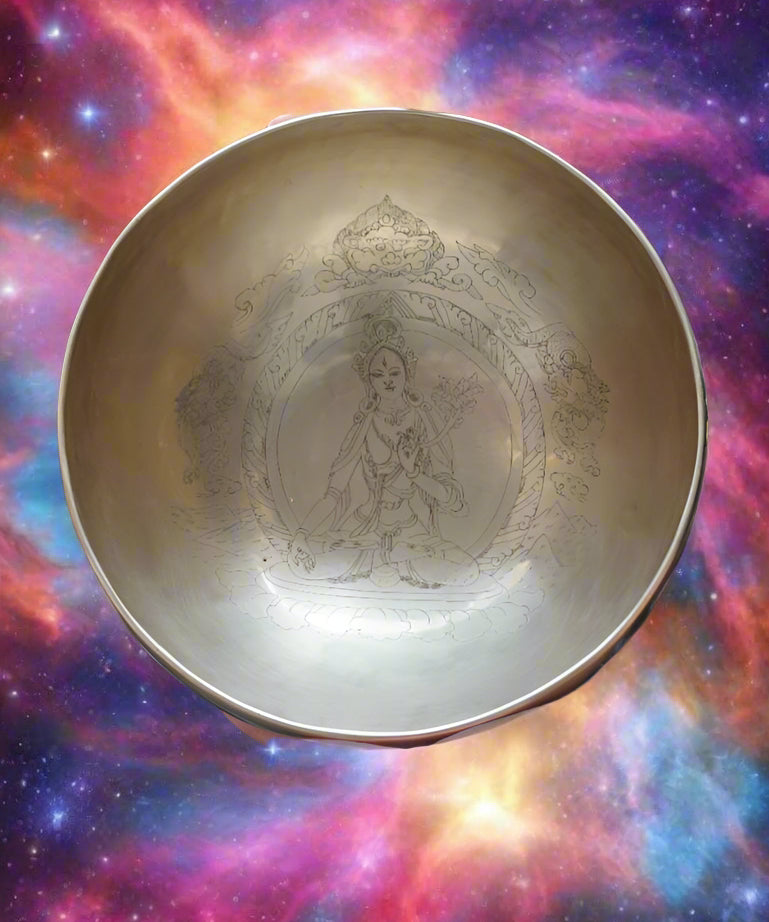 White Tara Engraved Singing Bowl  -Sacred Sound Healing 