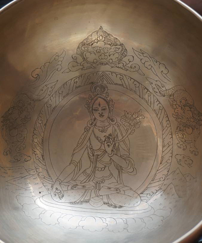 White Tara Engraved Singing Bowl  -Sacred Sound Healing 