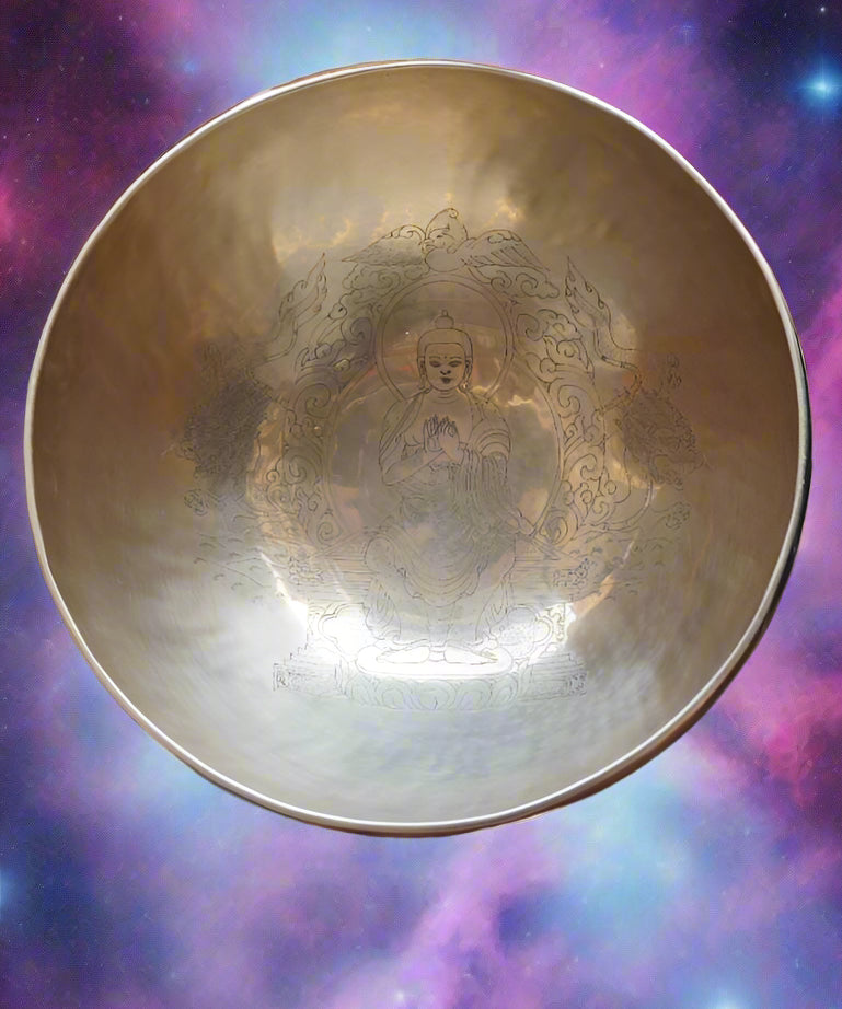 Vairochana Buddha Engraved Singing Bowl for sound healing.