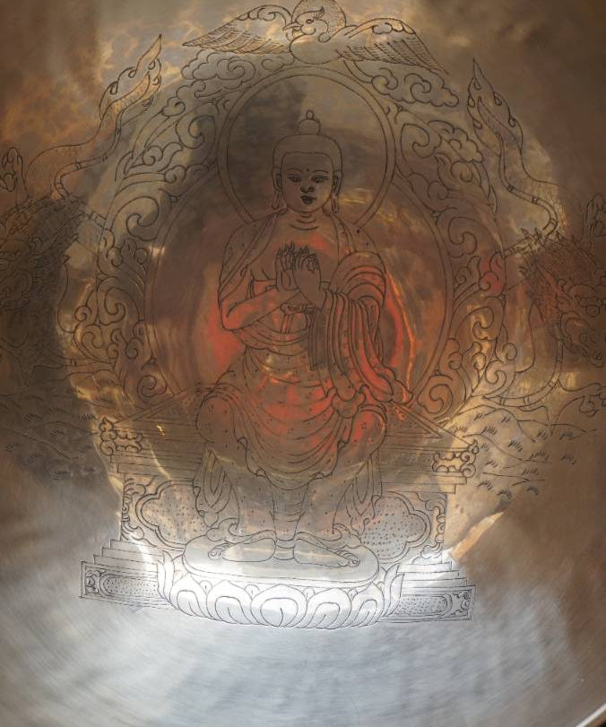 Vairochana Buddha Engraved Singing Bowl for sound healing.