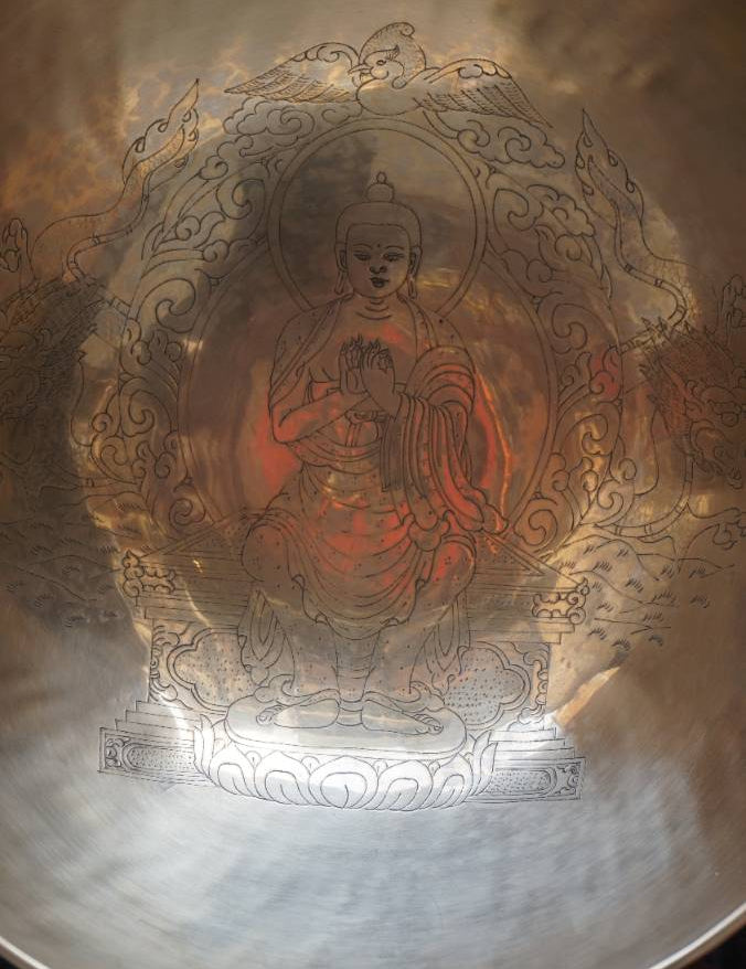 Vairochana Buddha Engraved Singing Bowl for sound healing.