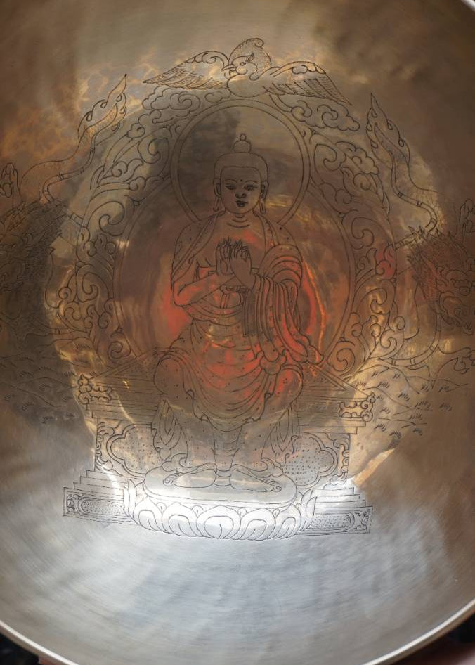 Vairochana Buddha Engraved Singing Bowl for sound healing.