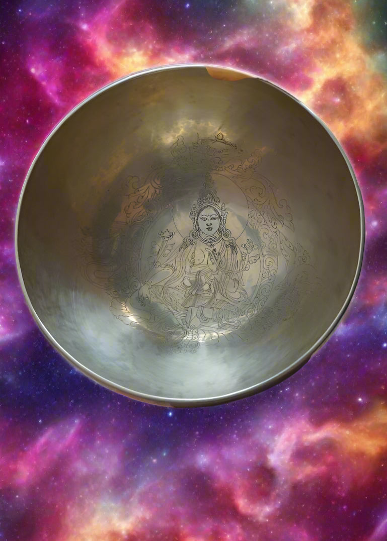 Green Tara Engraved Singing Bowl - Tibetan Sound Healing Bowl
