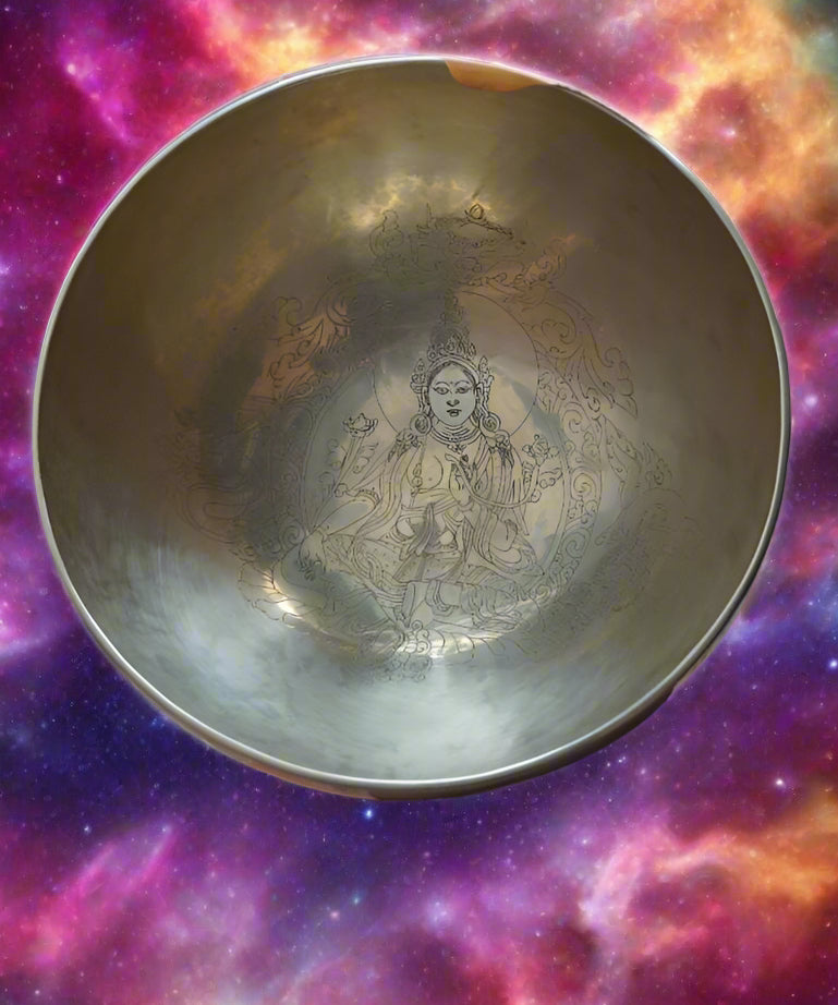 Green Tara Engraved Singing Bowl - Tibetan Sound Healing Bowl