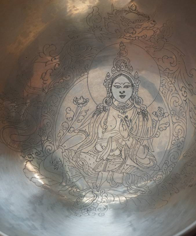 Green Tara Engraved Singing Bowl - Tibetan Sound Healing Bowl