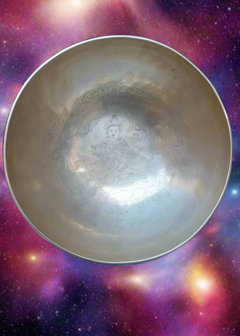 Prajnaparamita Engraved Singing Bowl for meditation.