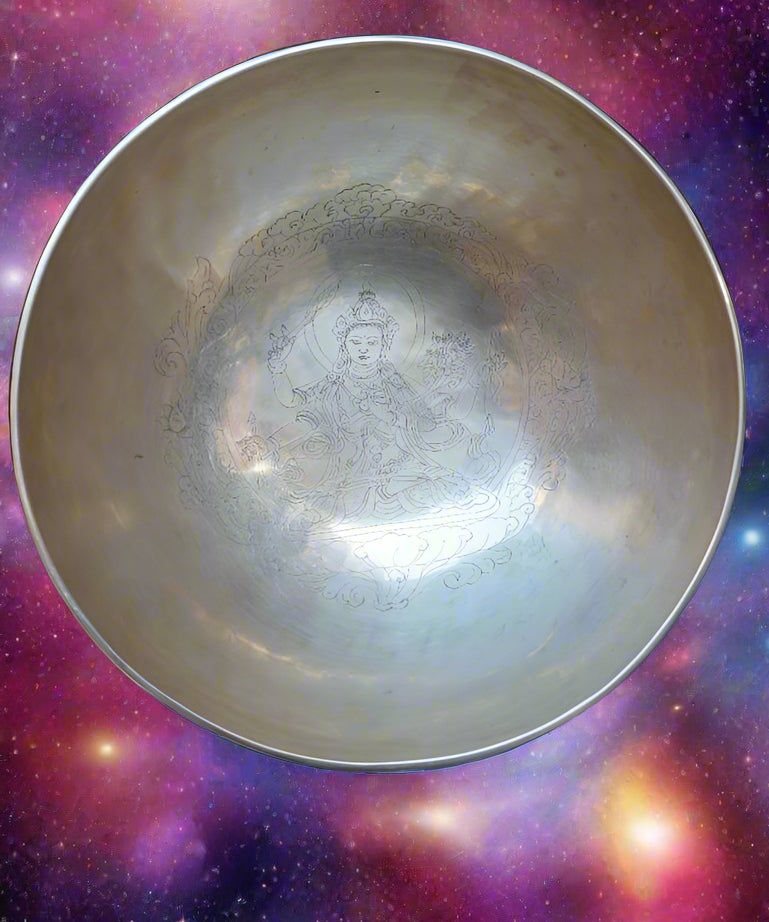 Prajnaparamita Engraved Singing Bowl for meditation.