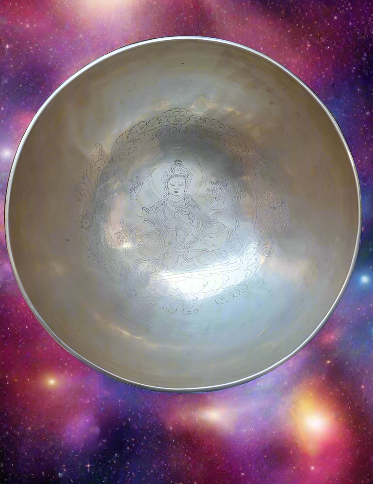 Prajnaparamita Engraved Singing Bowl for meditation.