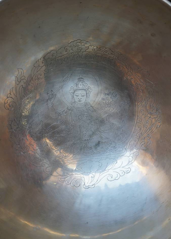 Prajnaparamita Engraved Singing Bowl for meditation.