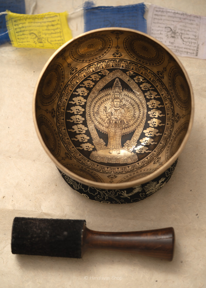 Avalokiteshvara Carved Tibetan Singing Bowl