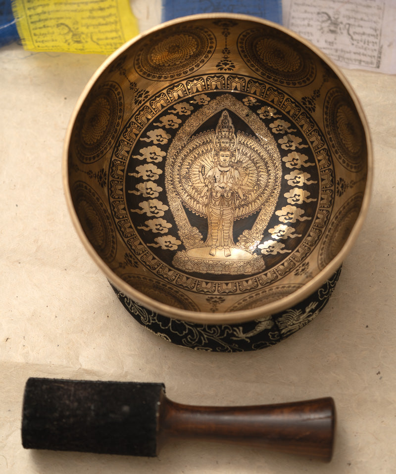 Avalokiteshvara Carved Tibetan Singing Bowl