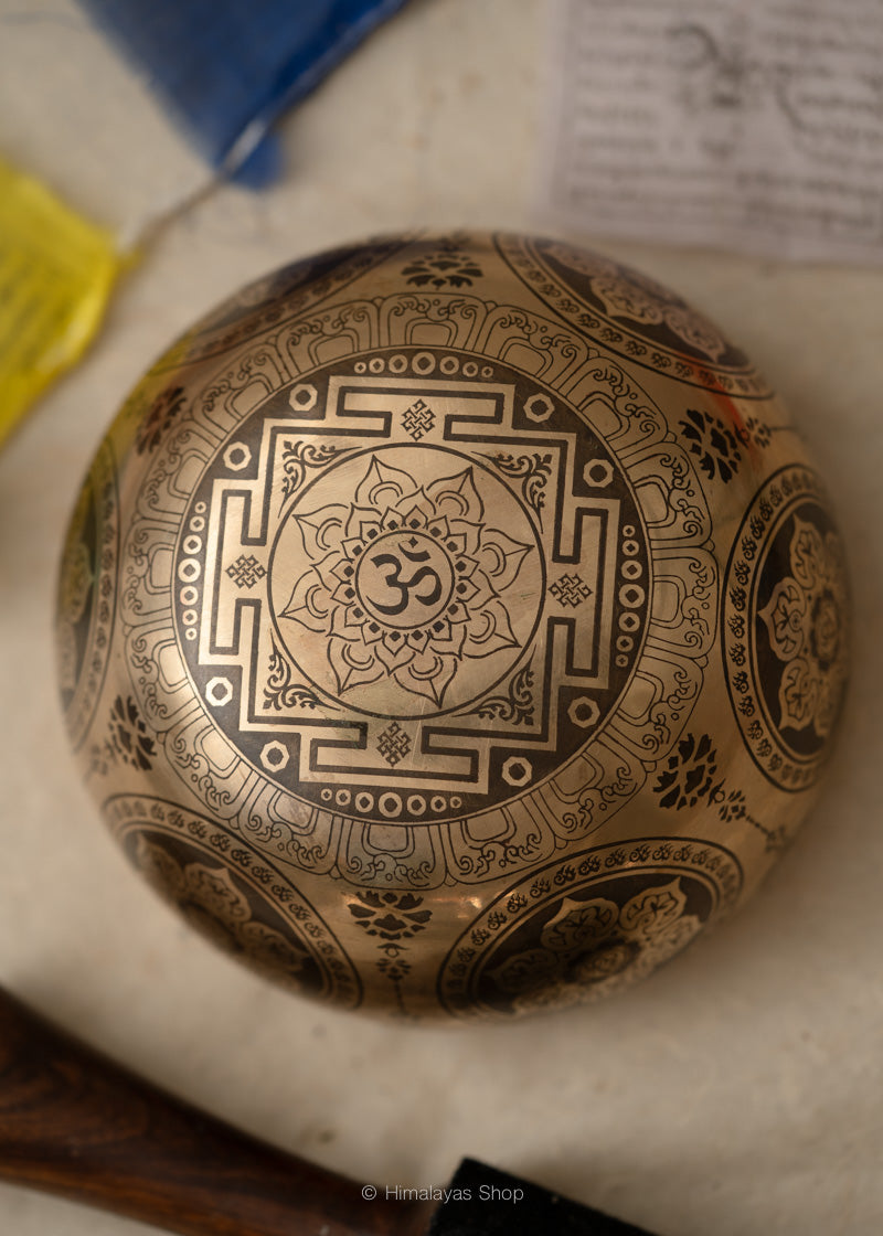 Handcrafted Tibetan Singing Bowl with Lord Ganesh Carved.
