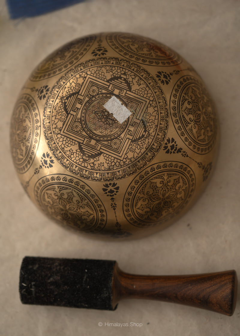 Mandala Carved Singing Bowl for sound healing.