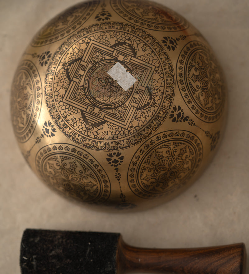 Mandala Carved Singing Bowl for sound healing.