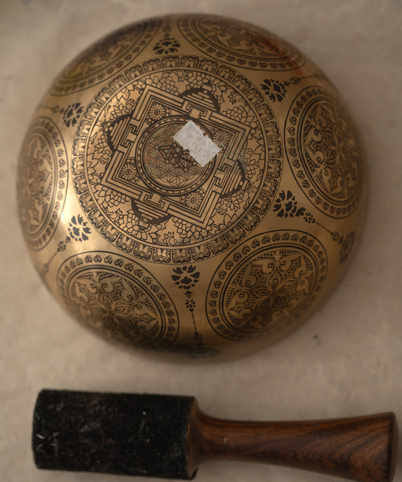 Mandala Carved Singing Bowl for sound healing.
