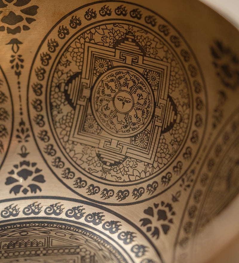 Mandala Carved Singing Bowl for sound healing.