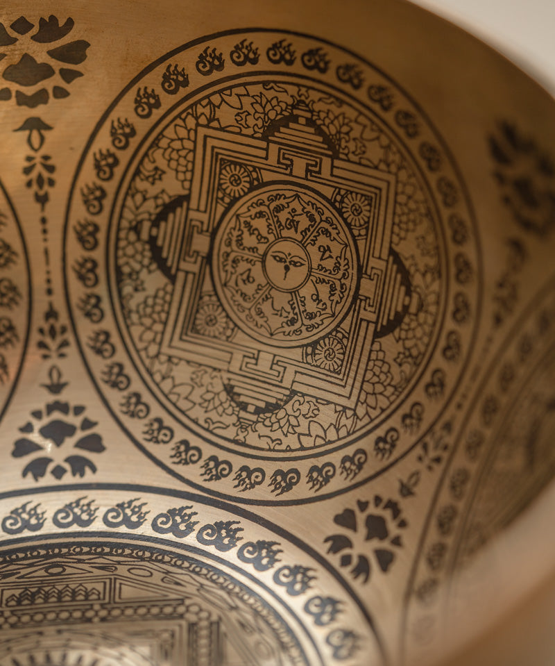 Mandala Carved Singing Bowl for sound healing.