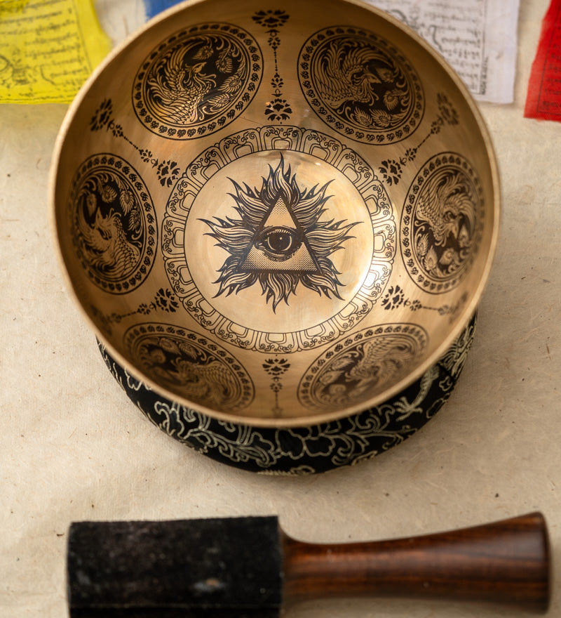 All-Seeing Eye Handcrafted Singing Bowl - Tibetan Handcrafted Bowl