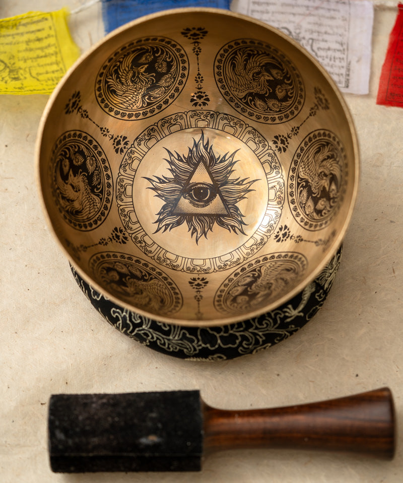 All-Seeing Eye Handcrafted Singing Bowl - Tibetan Handcrafted Bowl