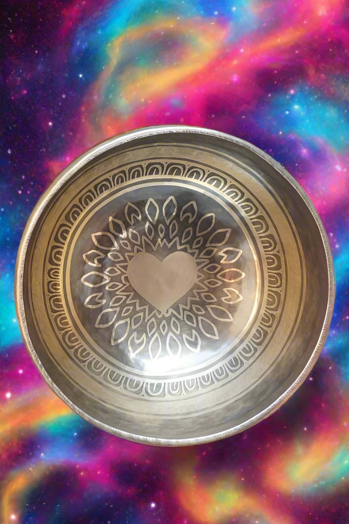 Heart Mandala Carved Singing Bowl - Handcrafted Bowl