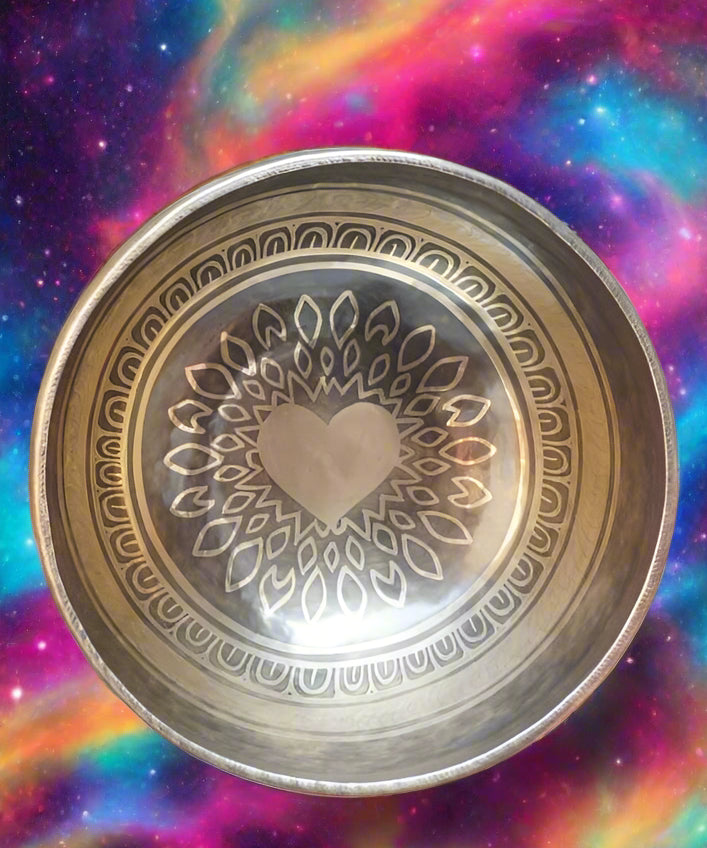 Heart Mandala Carved Singing Bowl - Handcrafted Bowl