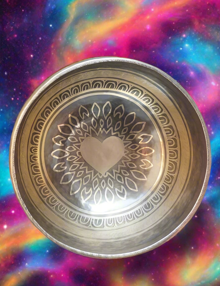Heart Mandala Carved Singing Bowl - Handcrafted Bowl