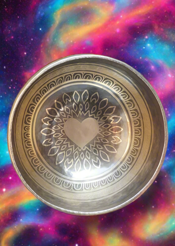Heart Mandala Carved Singing Bowl - Handcrafted Bowl