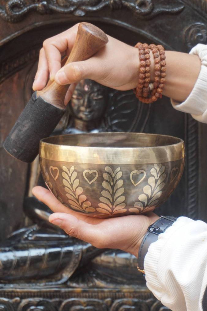 Heart Mandala Carved Singing Bowl - Handcrafted Bowl