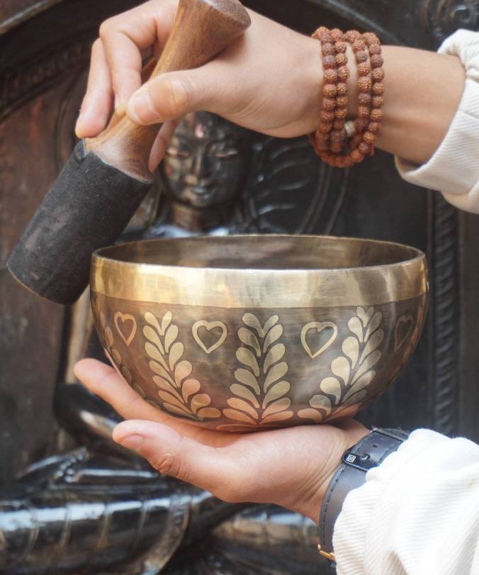 Heart Mandala Carved Singing Bowl - Handcrafted Bowl