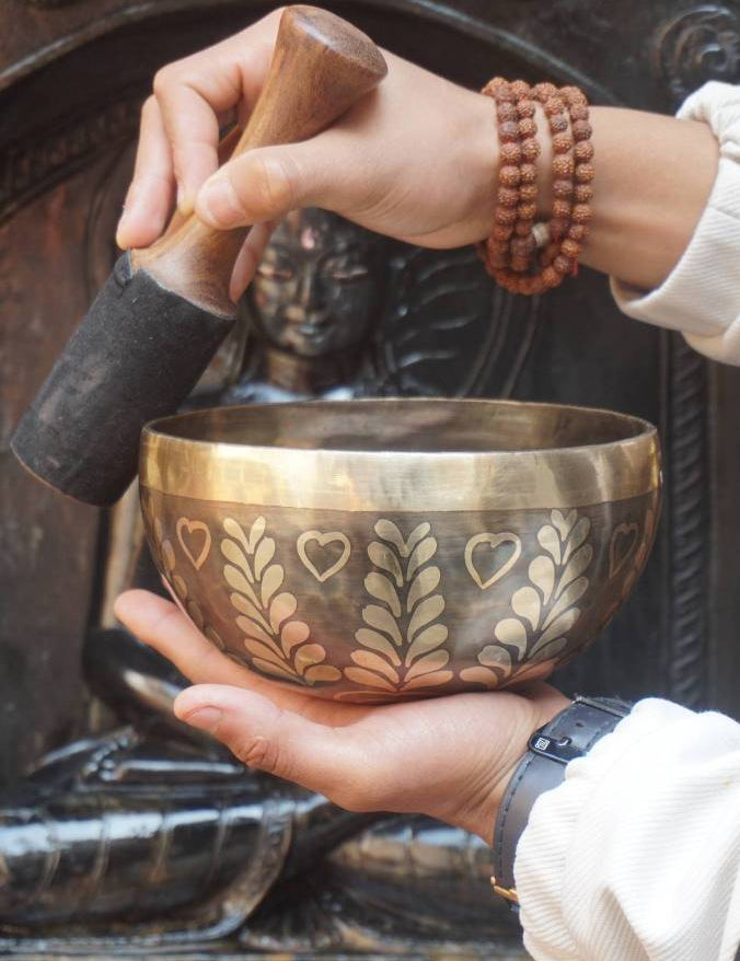 Heart Mandala Carved Singing Bowl - Handcrafted Bowl