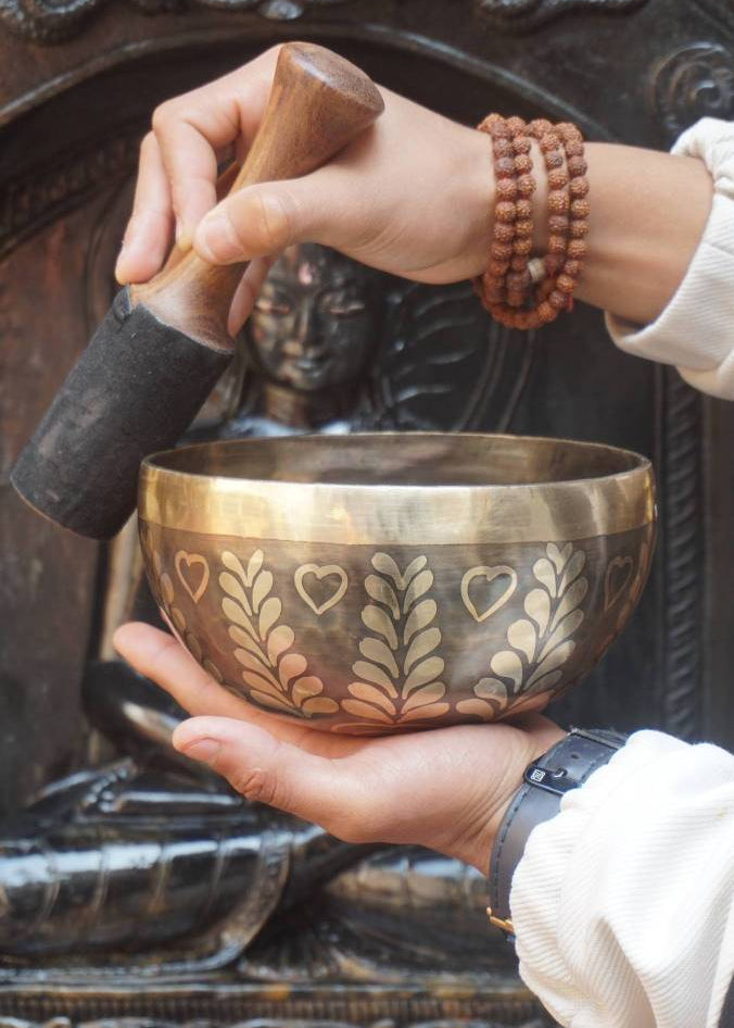 Heart Mandala Carved Singing Bowl - Handcrafted Bowl